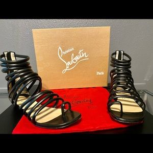 Christian Louboutin Catchetta Napa Gladiator Black Sandal Size EU 40